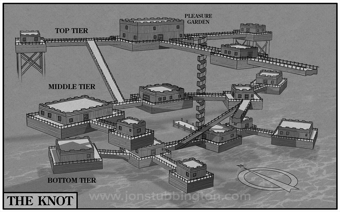 A 3D map of a multi-level town from the novel Blood Daggers by Joseph Schwartz.