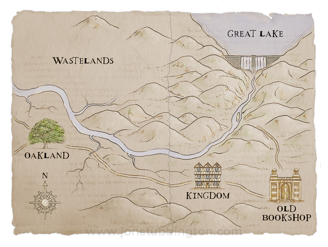 Sepia toned map for the chapter book The Word Spider by Chris Horn