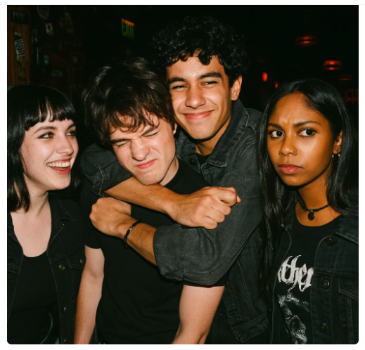 Screenshot of an AI generated image of four young people, one of whom is Black.