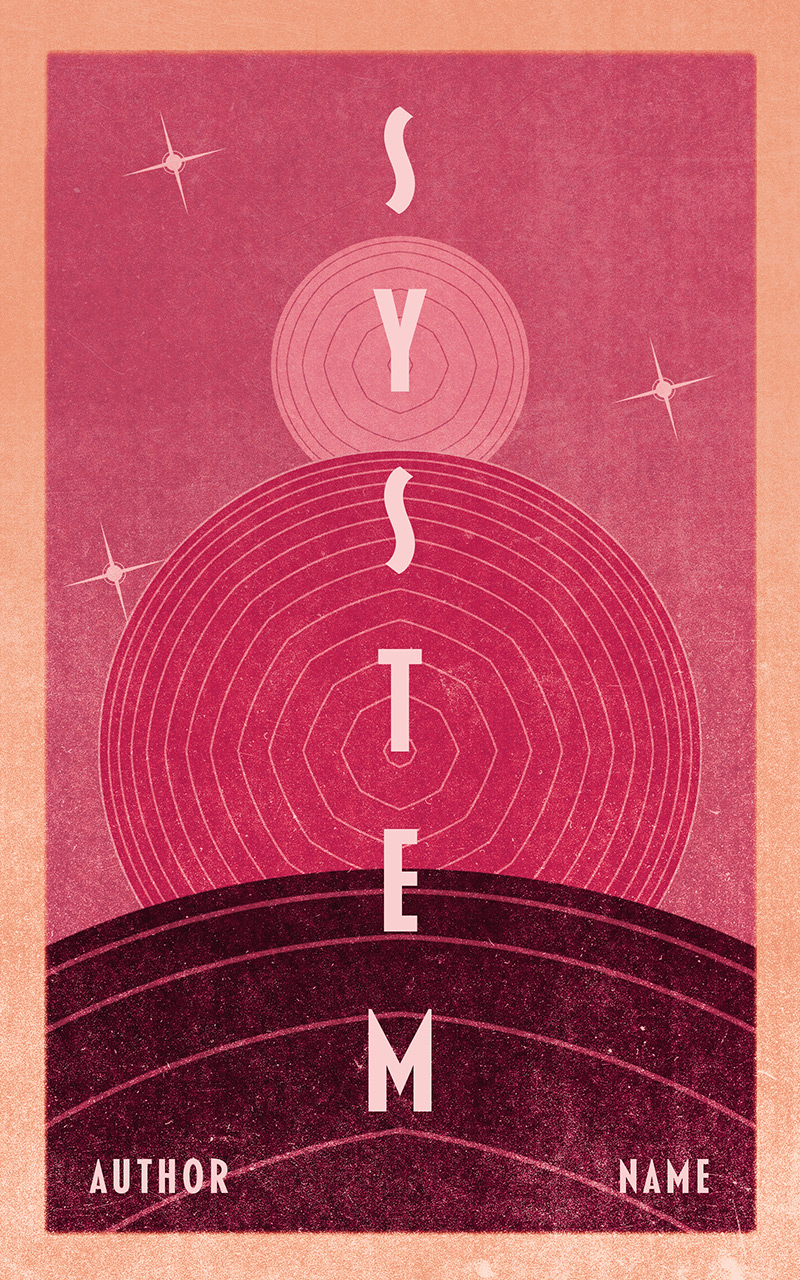 System: a premade sci-fi cover with stylised planets and stars
